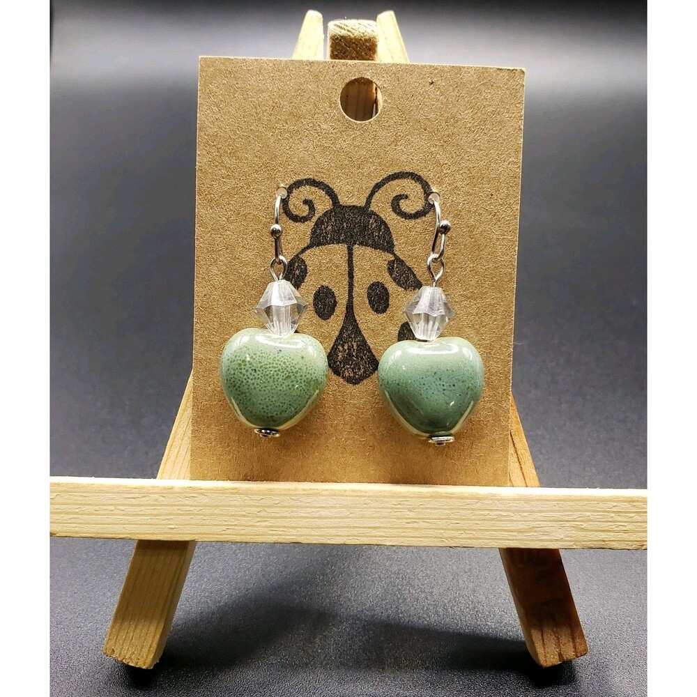 Dangle/Drop/Costume/ Green and Clear Ceramic & Glass Handcrafted Beaded Earrings